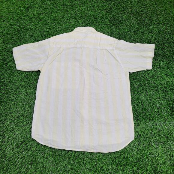 Vintage 90s GUESS Stripes Button Shirt Womens L 21x29 White Yellow - Picture 2 of 13